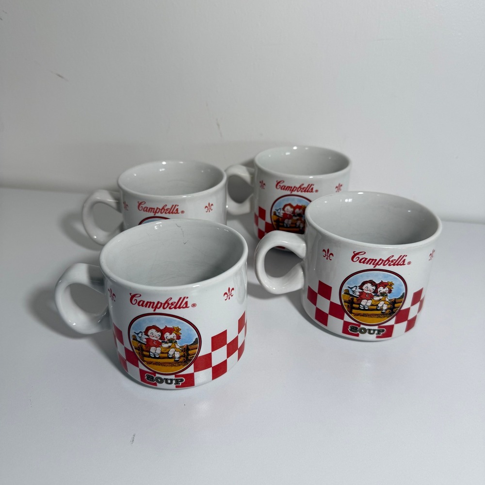 Campbell's Soup Mugs Set of 4 White Red Vintage 2000 Houston Harvest